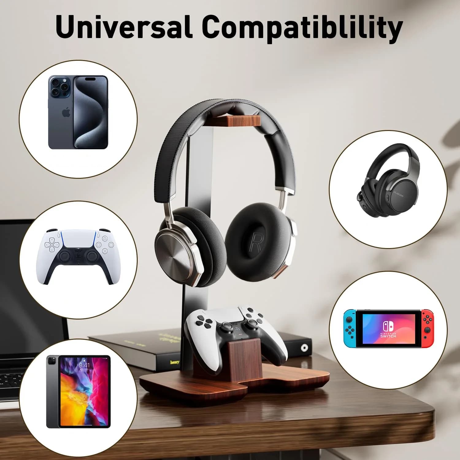 Controller Mount Wooden Earphone Holder for Desktop Game Table Accessories Controller Mount for Gaming Equipment Earphone Holder