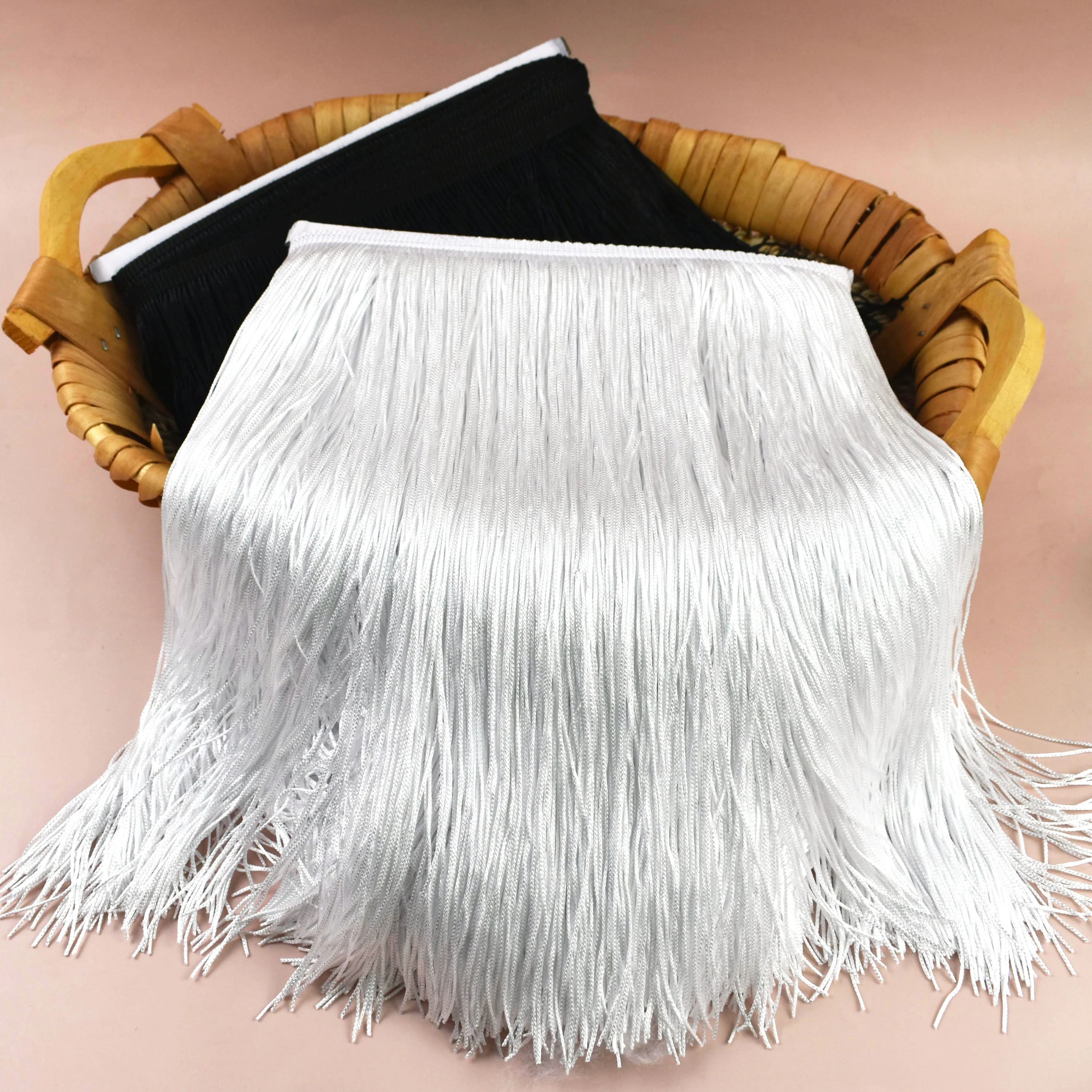 Meetee Frange con Nappe 2/5 Iarde, 10-50cm, Nere e Bianche, in Poliestere, Passamaneria per Cucito Fai da Te, Bordature e Frange per Abbigliamento e Forniture Artigianali