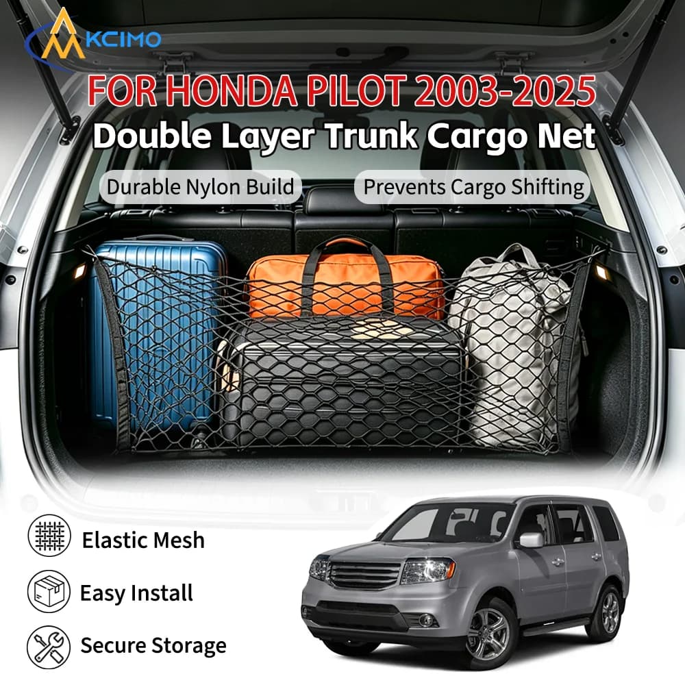 For Honda Pilot 2003-2025 Car Rear Compartment Elastic Storage Net Pocket Single/Double Layer Optional Vehicle Trunk Luggage