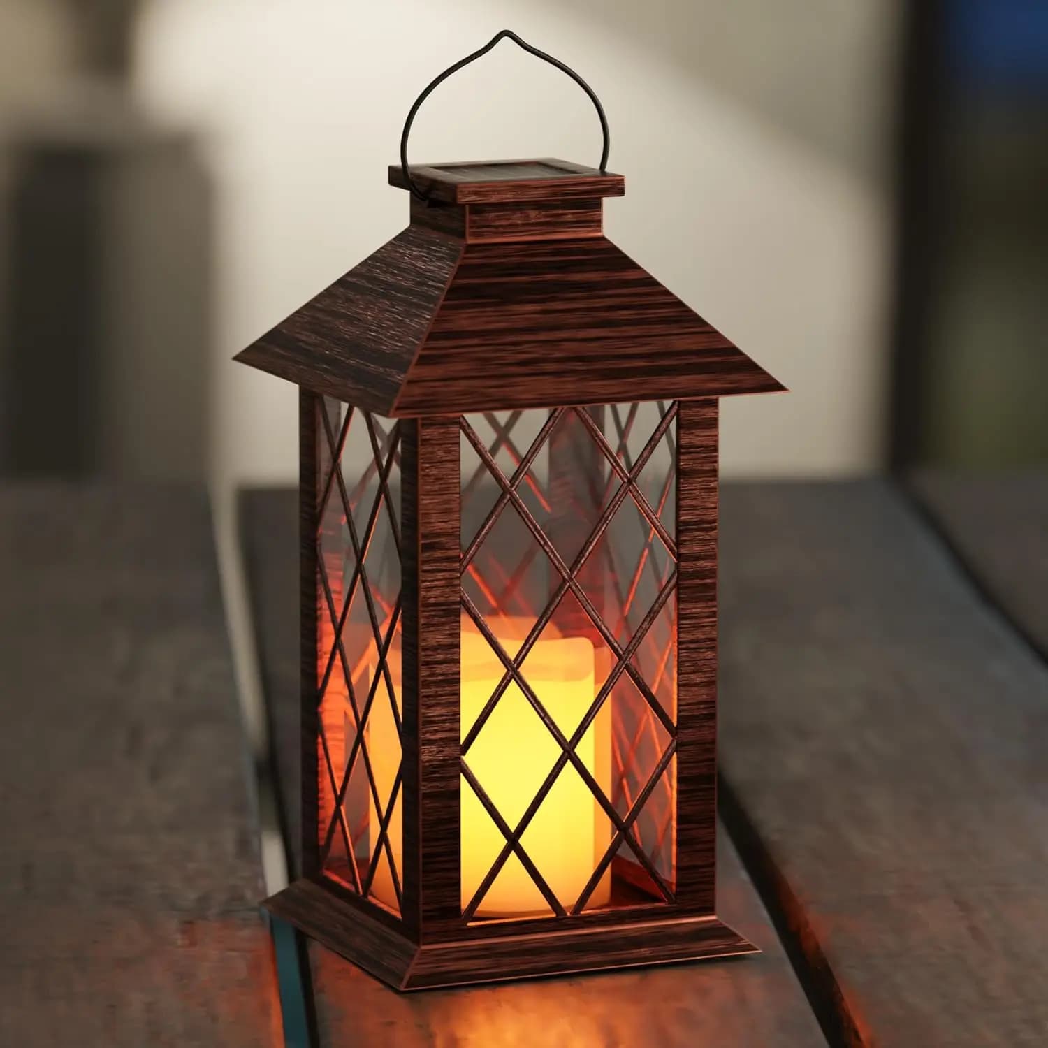 Outdoor Solar Lanterns, Waterproof Hanging Garden Lantern with Flameless Trembling LED Candle, Vintage Decoration for porch and patio, 13'