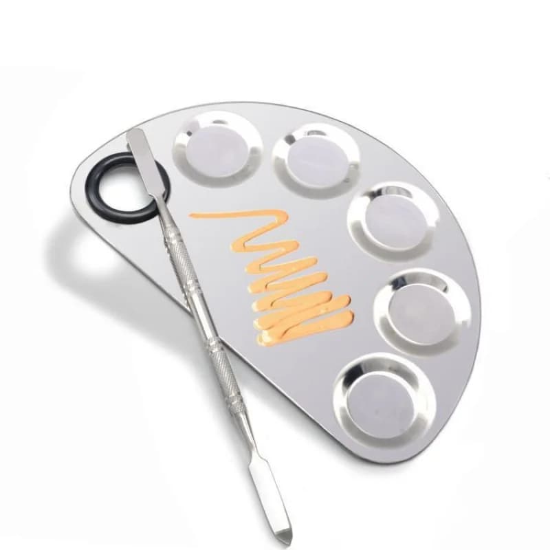 Stainless Steel Makeup Mixer Palettes with Spatula, Artist Tool for Mixing Bottom and Nail Art