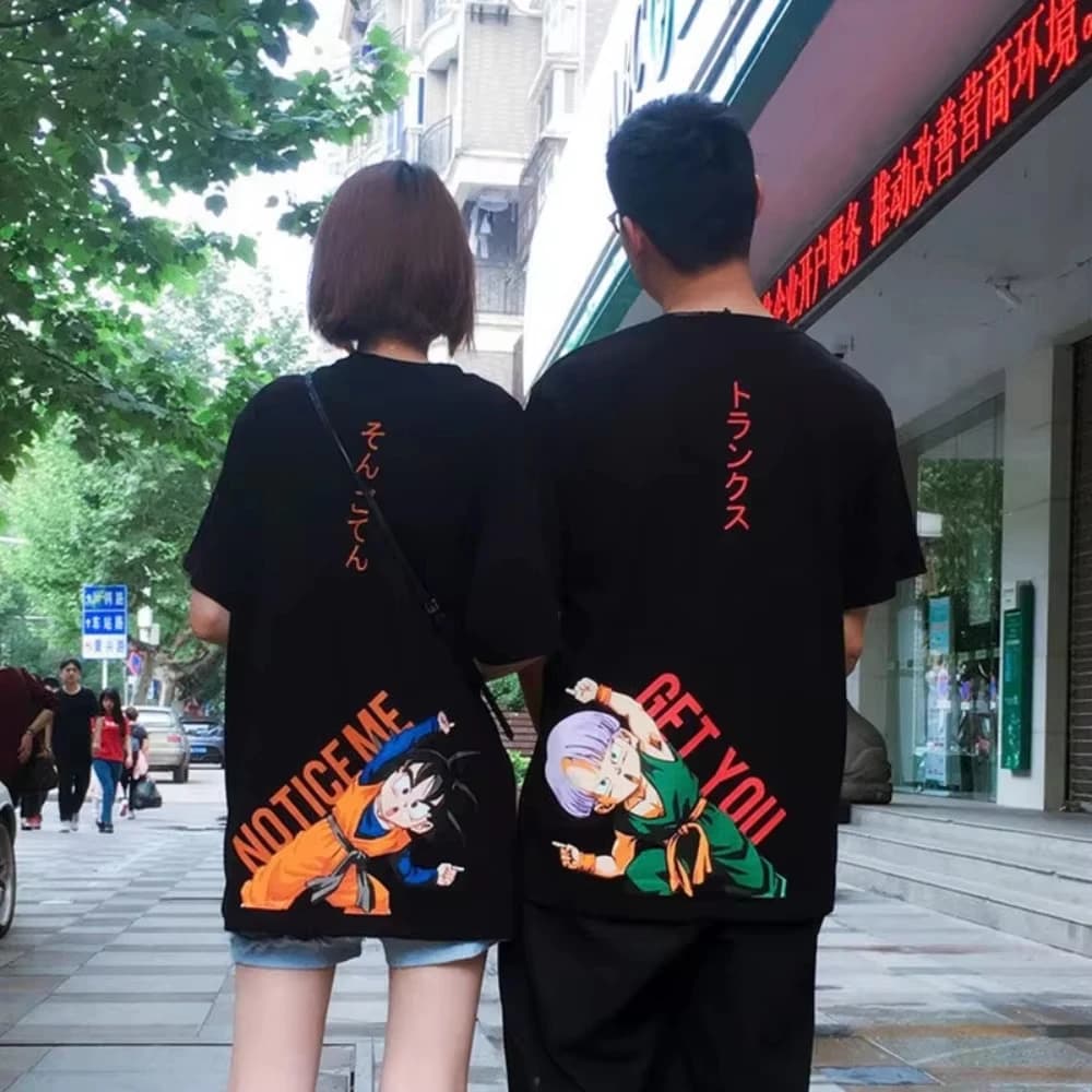 Set T-shirt Dragon Ball Estate 2026 Black White Cotton Anime Tee Goku Trunks Notice Me Get You Streetwear Japanese for Couples