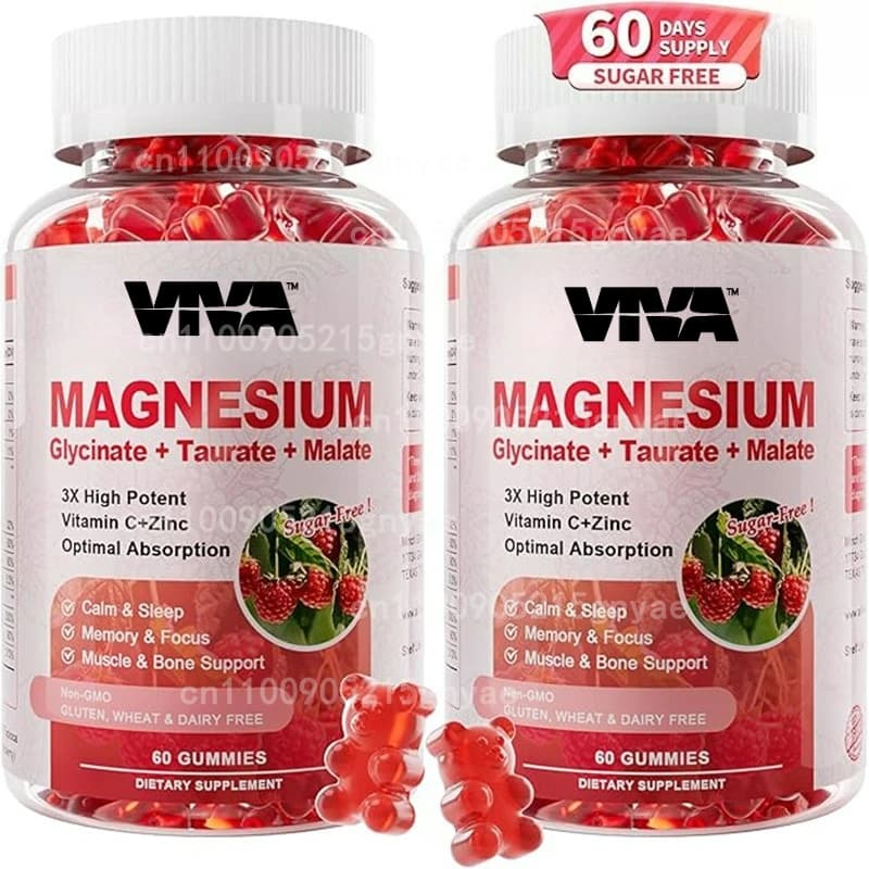 Gomme di Glicina e Magnesio, Integratori ad Alto Assorbimento Contenenti Potassio, Calcio, Vitamina D, B6 e CoQ10