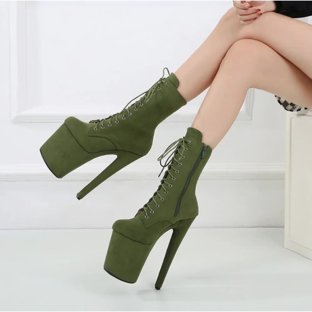 Suede 20cm Thin Heel Platform Steel Pipe Dance Shoes Round Head Low Boots High-end Models Show Hentian High Boots Children