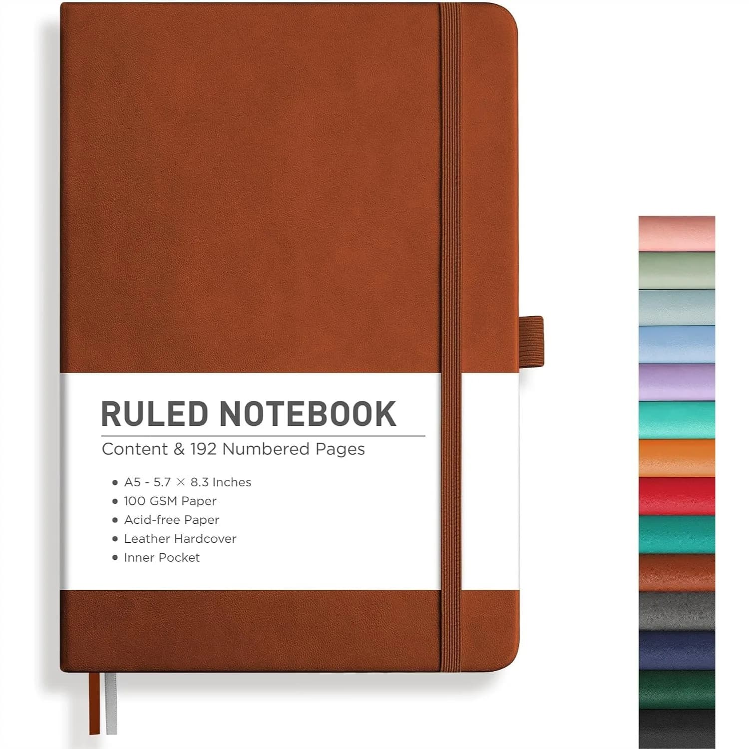 Lined Journal Notebook A5, 192 Numbered Pages 100 GSM Thick Paper, Leather Hardcover for Men Women Journaling Writing Work