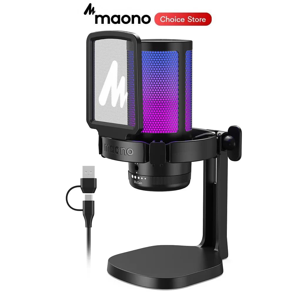 Microfono da gioco MAONO DGM20 per PC, microfono a condensatore RGB USB - Riduzione del rumore e regolazione del guadagno del microfono per gaming, registrazione e streaming