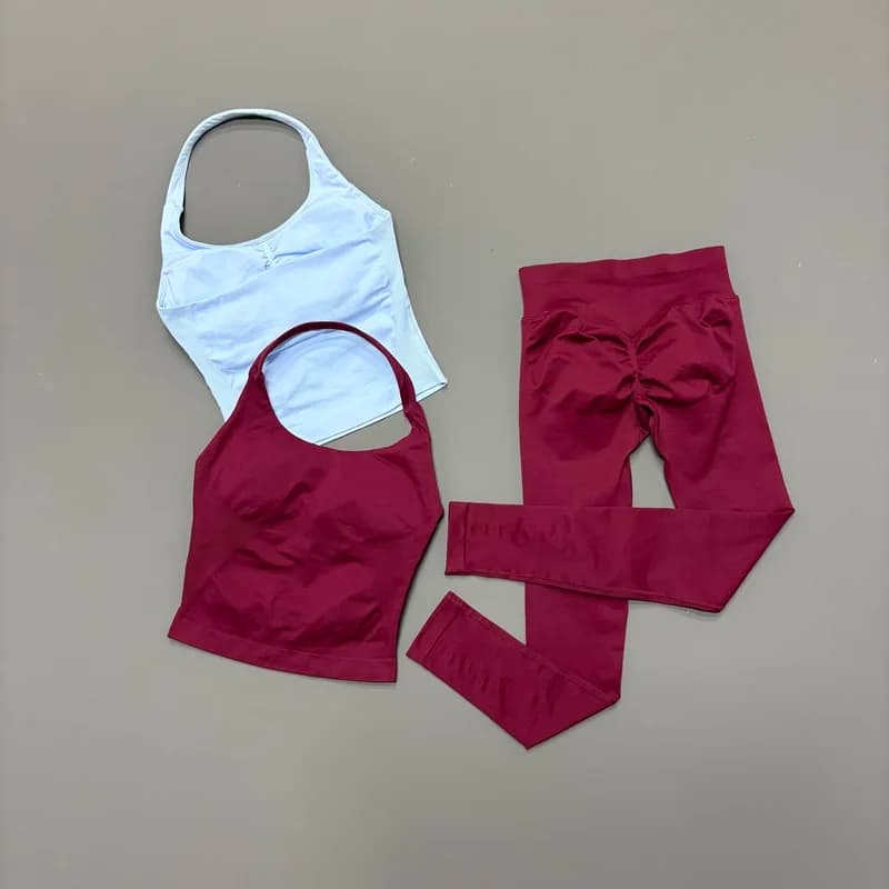 Set da Palestra 2 Pezzi per Donna, Top Senza Cuciture Traspirante, Leggings Modellanti e Sollevanti, Completo per Yoga, Corsa e Fitness