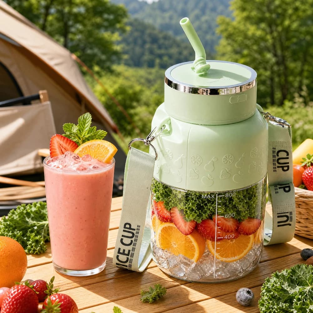 Portable Juicer with Straw & Shoulder Strap 800ML/27OZ Large Capacity USB Rechargeable Electric Blender for Shakes Smoothies