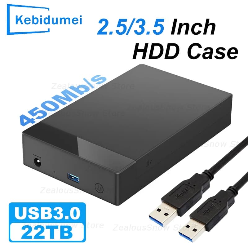 Custodia per HDD da 2,5/3,5 pollici Adattatore SATA a USB 3.0 Ventola di raffreddamento esterna SSD Custodia per disco rigido 450 Mb/s Custodia per HDD da 22 TB per PC portatile
