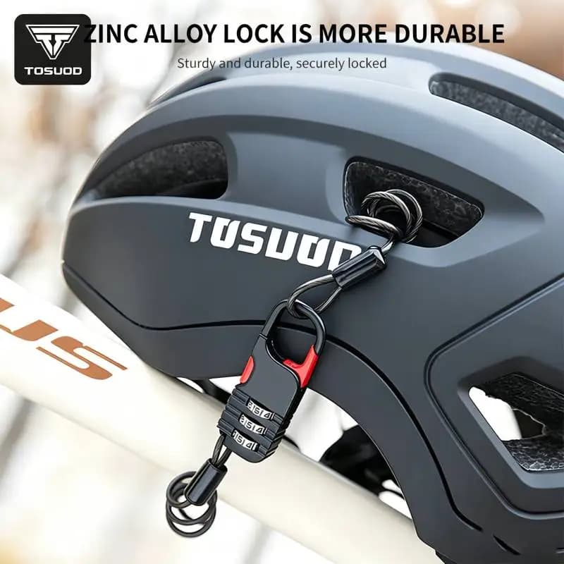 TOSUOD 3 Digit Combination Bike Cable Lock Anti Theft Portable Steel Wire Resettable for Motorcycle Helmet MTB Road Cycling