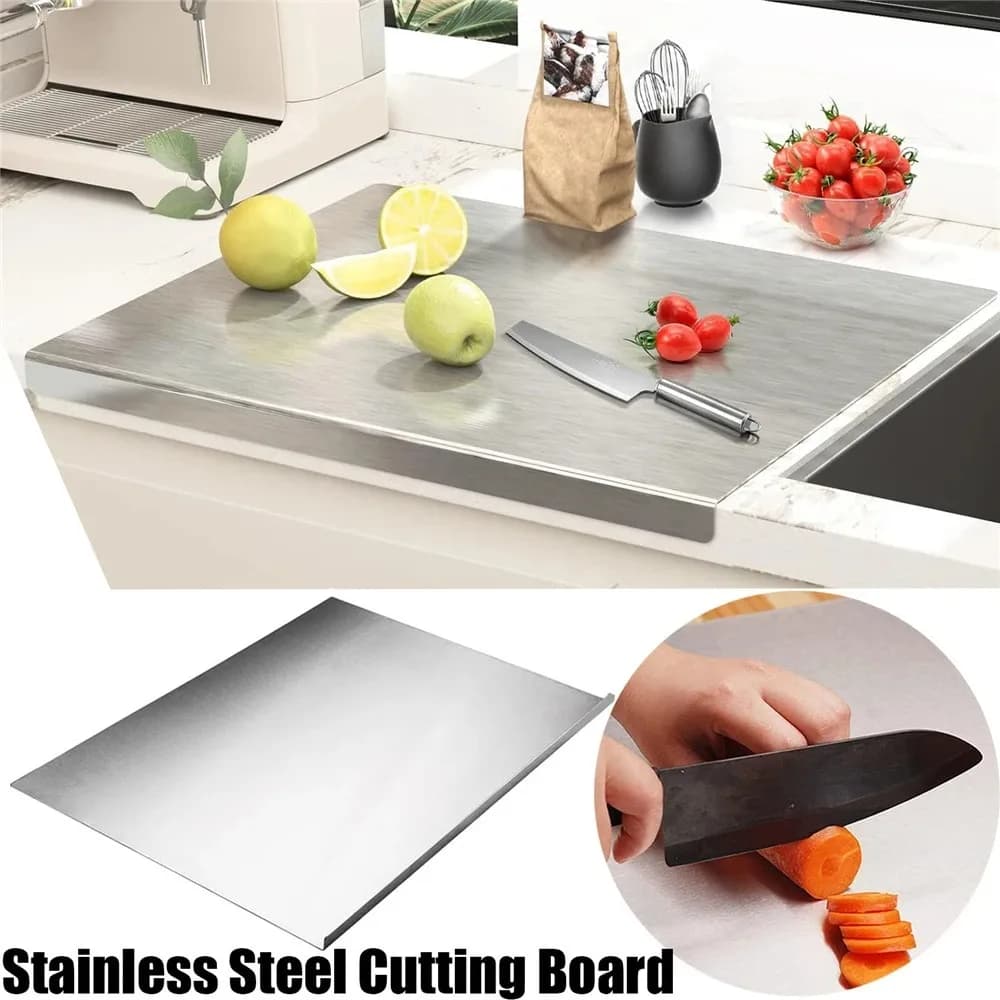L-shaped Chopping Board Stainless Steel Kitchen Cutting Board Doublesided Anti-Slip Easy Clean Dough Kneading Board Food Prep Bo