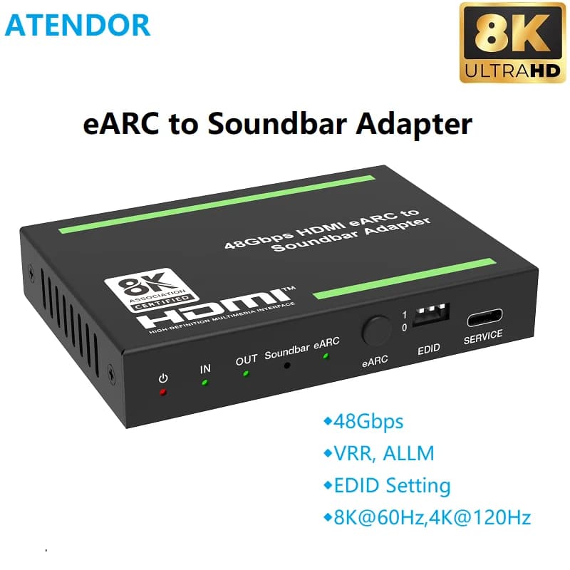 ATENDOR 8K Compatibile con HDMI 2.1 eARC Soundbar Estrattore Audio Convertitore TV ARC/eARC 48Gbps 4K a 120Hz per Sonos PS5 X-BOX Serie X