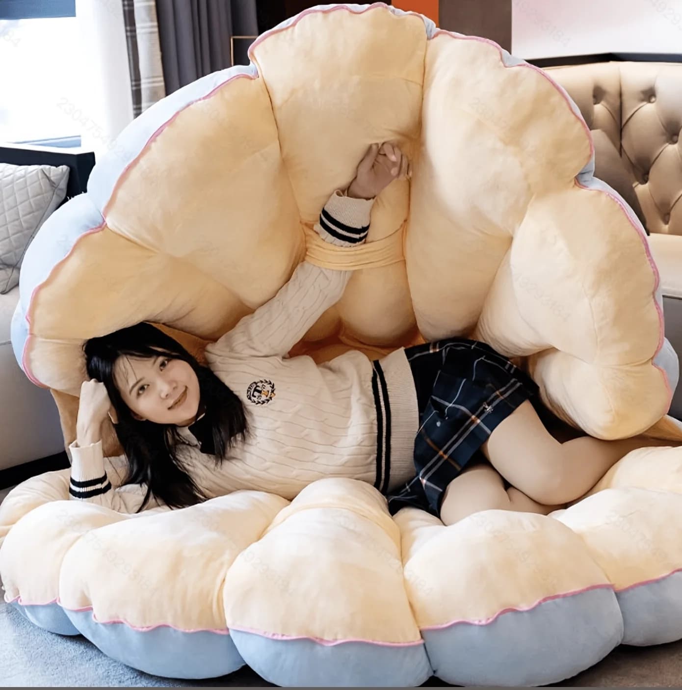 Sacco a pelo gigante a forma di conchiglia, super morbido, famoso su internet, pouf a forma di conchiglia extra-large, divano pigro, tatami, peluche per donne