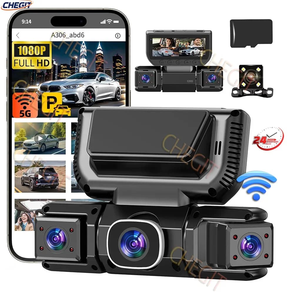 Telecamera per Auto a 360 Gradi con 4 Obiettivi (Anteriore, Sinistra, Destra, Posteriore), Registratore Video WIFI 1080P, Dash Cam a 4 Vie con Kit Hardware 24H