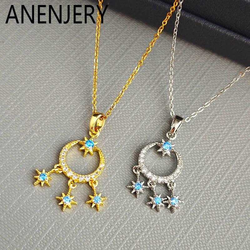 ANENJERY 316L Stainless Steel Dream catcher Star Zircon Necklace For Women Design Special Personality Jewelry Gifts Wholesale