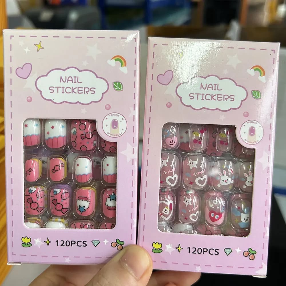 120/24PC Candy Child Nail Tips Kids False Nail Girls Cartoon Press on Nails Colorful Festival Full Cover Nail Cute Manicure Tool