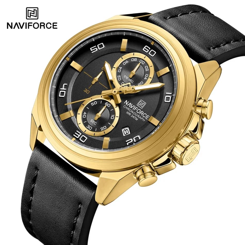 NAVIFORCE Wrist Hands Genuine Leather Strap Alloy Case Casual Watches Waterproof Men's Watch with Bright Date