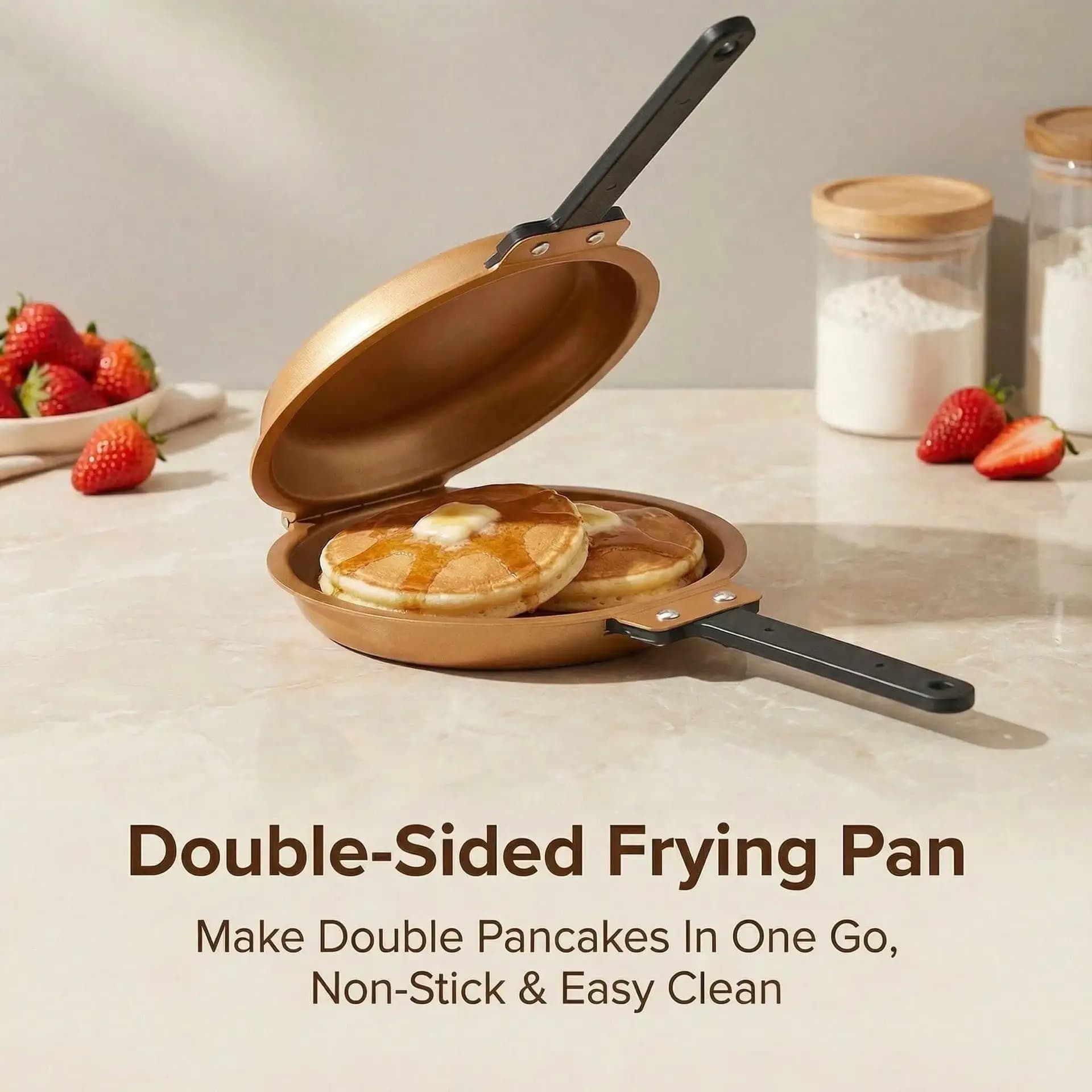 Double Sided Folding Frying Pan Flat Base Low Smoke Ideal For Steak Eggs Breakfast Cooking