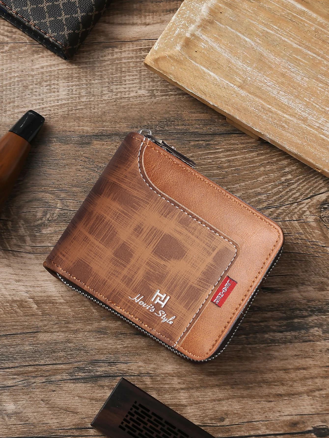 Portafoglio da uomo in pelle PU HOVI, portamonete sottile e leggero con cerniera con blocco RFID con slot multipli per carte e finestra identificativa per foto