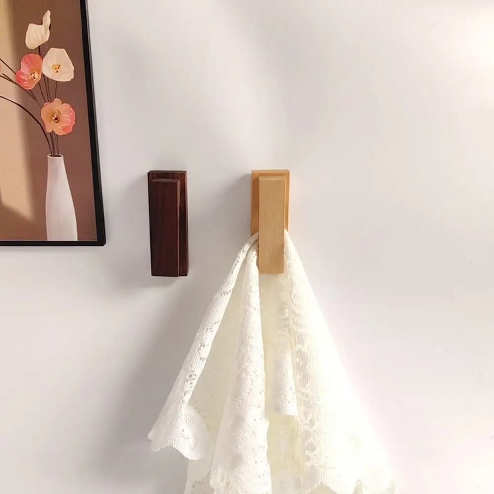Gancio in Legno Multiuso con Adesivo Forte, Senza Foratura, Appendiabiti da Parete, Portachiavi, Decorazione per Bagno