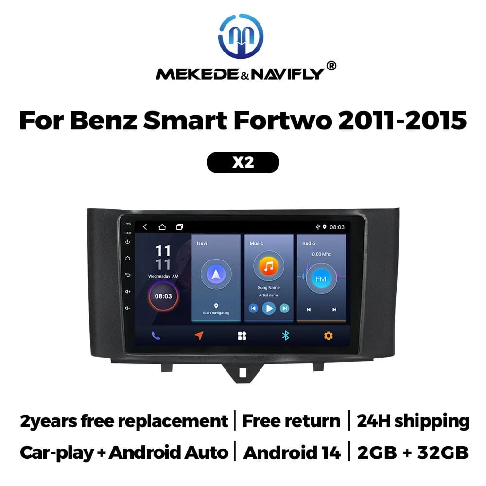 MEKEDE 24h IPS Touch Screen Shipping for Mercedes Benz Smart Fortwo 451 2010-2015 Android 14 Smart System Carplay