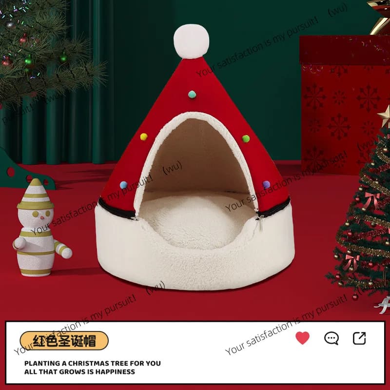 Christmas tree cat litter winter warm small dog Christmas cat litter removable and washable yurt pet litter