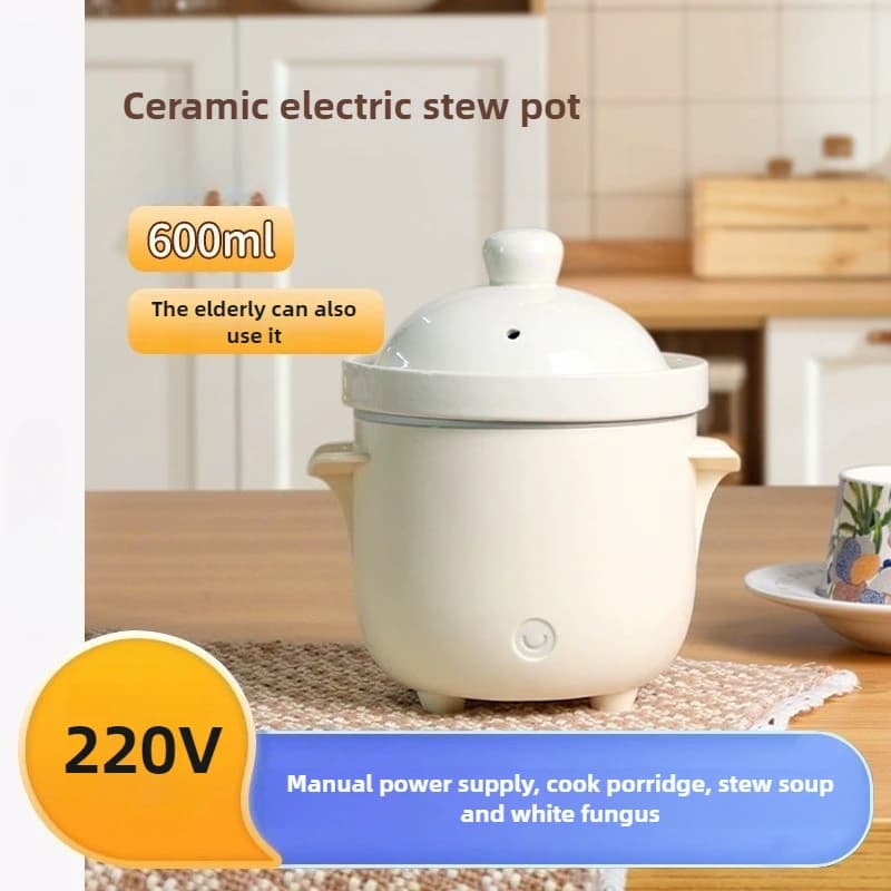Pentola per stufato in ceramica a cottura lenta elettrica 220V 500ML/600ML per zuppa e porridge per bambini, pentola per conservazione della salute Multi fornello