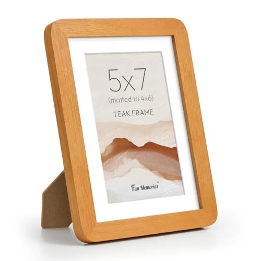 Cornice per Foto 5x7 - Cornici in Legno di Teak Massiccio con Plexiglass, Angoli Arrotondati Artigianali, Cornice 5''x 7'' con Passepartout per 4x6, da Tavolo