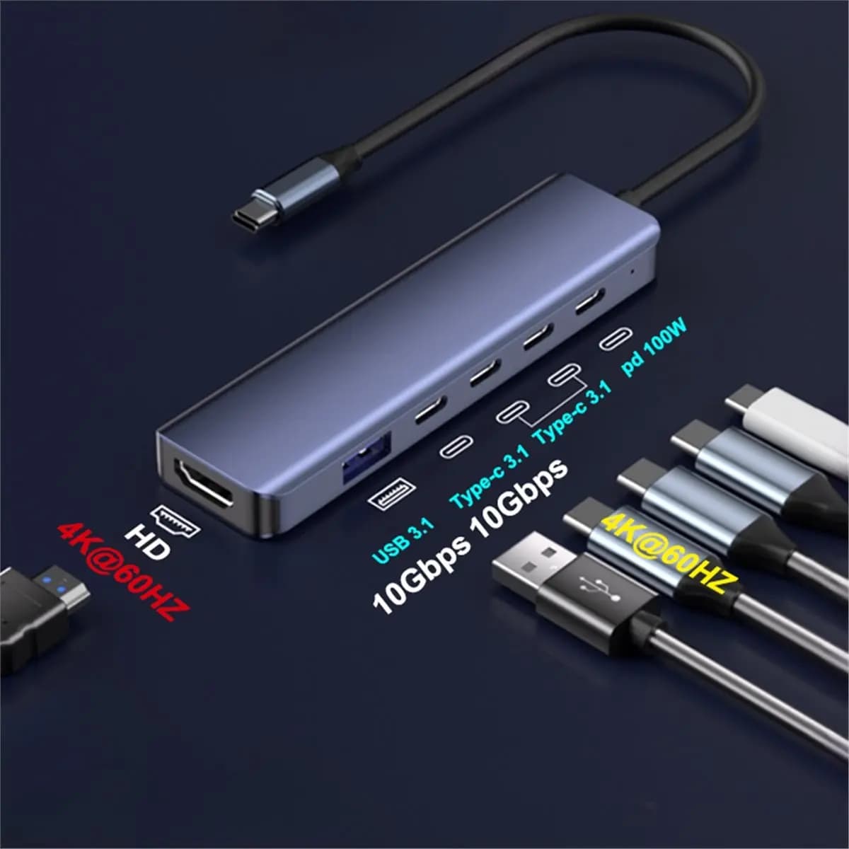 Fits for 6 in 1 Type-C DP Alt Mode USB C Hub with HDTV 4K@60Hz Dual Video Output USB3.2 Gen2 HUB 10Gbps Data 100W PD Charging