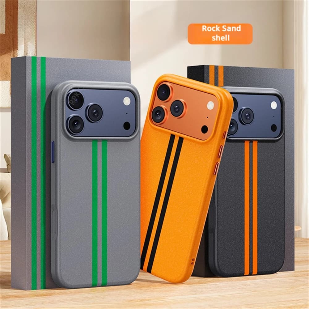 Cover Ibrida Effetto Roccia/Sabbia per Custodia Magnetica Wireless MagSafe per iPhone 17 16 Pro Max, Cornice Morbida, Retro Rigido Anti-Graffio a Grana Fine