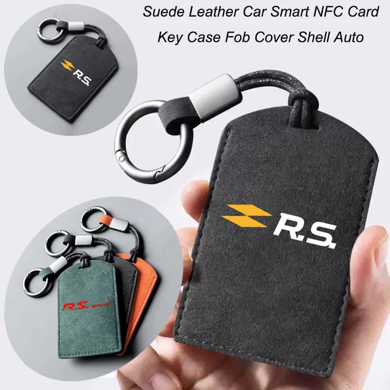 Pelle scamosciata per auto NFC Card Key Cover Fob Custodia protettiva Shell Portachiavi automatico per Renault RS Sport Clio Duster Megane 2 3
