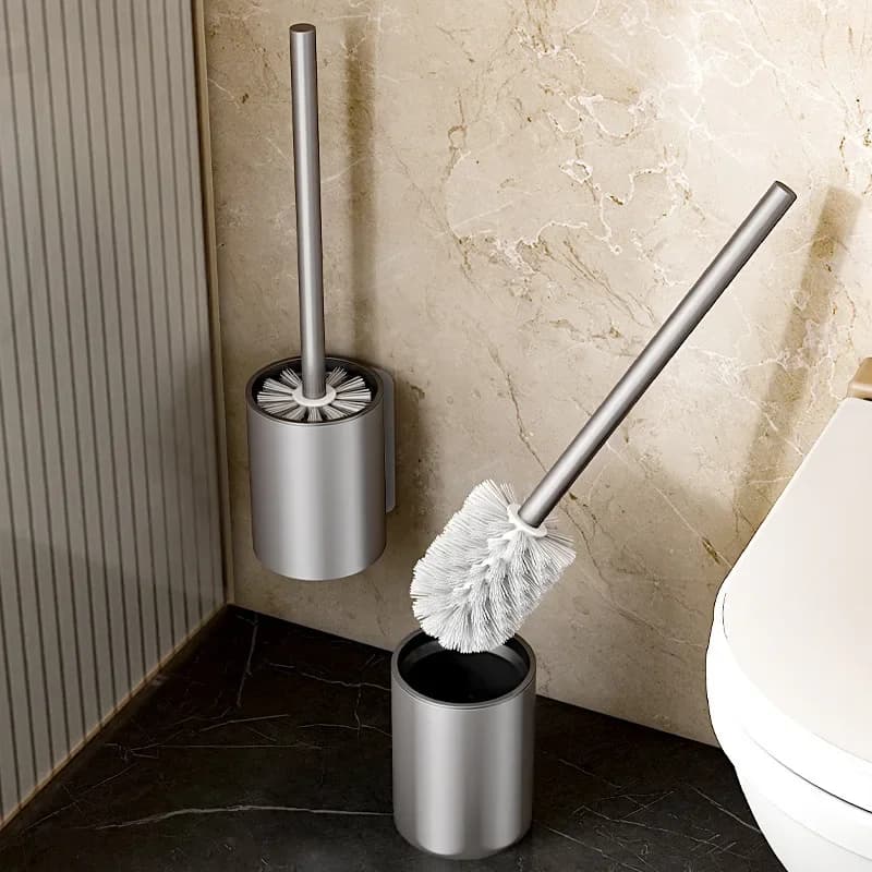 Aluminum toilet brush with no dead corners, long handle cleaning brush, no drilling, wall mounted toilet brush