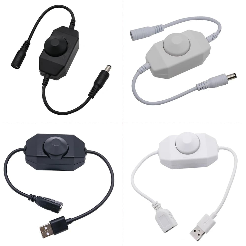 Interruttore dimmer con manopola LED Cavo di prolunga USB femmina-maschio da 5 V CC con controller ON OFF rotativo Bianco Nero per strisce luminose a LED