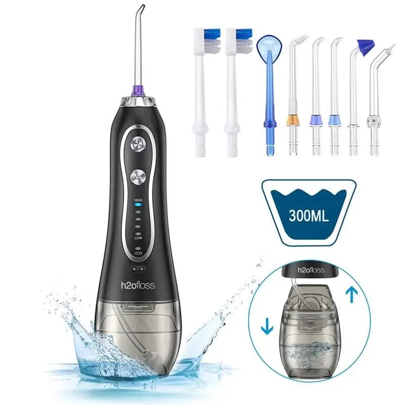 Idropulsore Elettrico Intelligente Senza Fili, Irrigatore Orale Impermeabile con 6 Testine e 2 Spazzolini