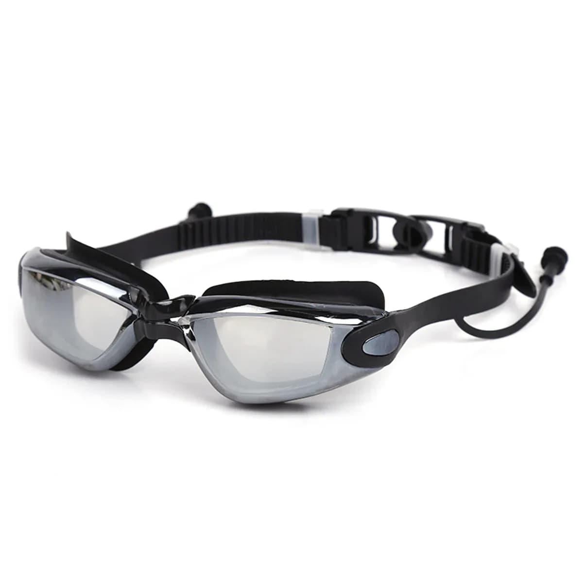 Set di Occhialini da Nuoto Neri per Adulti, Antiappannamento, Protezione UV, con Clip Nasale e Tappi per le Orecchie, Occhialini Sportivi Trasparenti