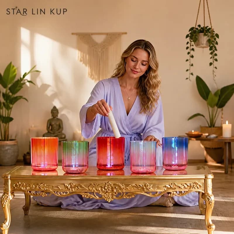 STAR LIN KUP 432Hz Alchemy Crystal Singing Bowl Set Five Elements Chakra Healing Meditation Sound Therapy with Bag