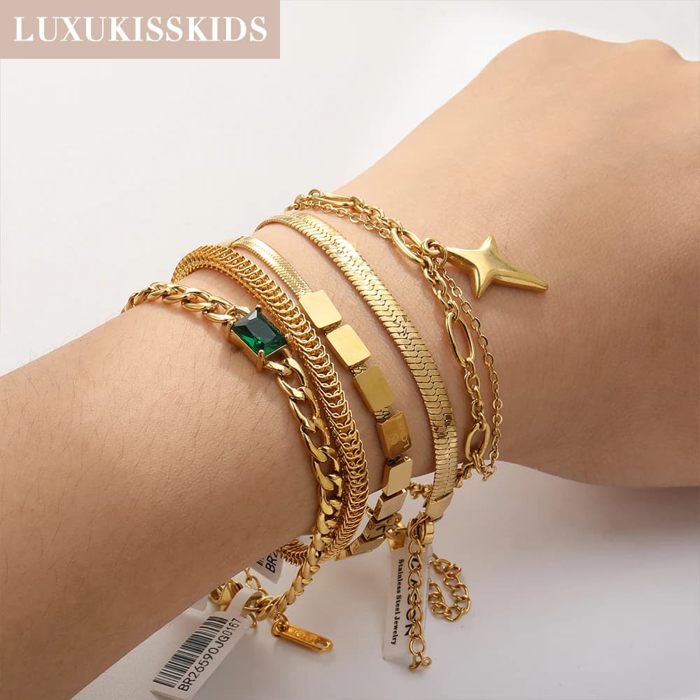 LUXUKISSKIDS Trendy pulseras bracciali in acciaio inossidabile Classic Simple Cuban Snake Chains regali gioielli placcati dorati donna nuovo