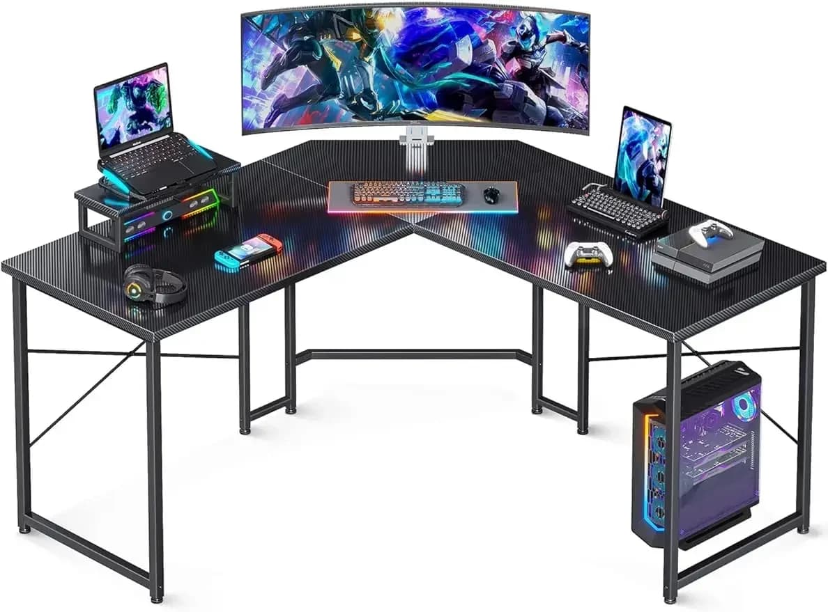 Scrivania da gioco a forma di L, scrivania per computer da 51 pollici con supporto per monitor, scrivania da gioco per PC, tavolo da scrivania ad angolo per ufficio domestico