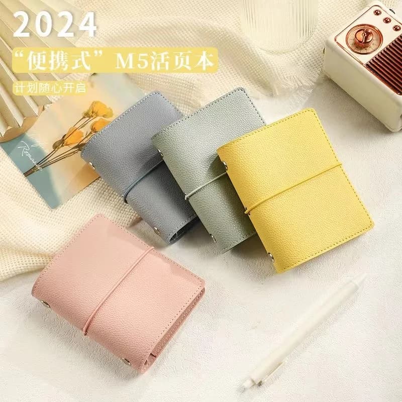 M5 Mini Notebook Leather Hand Book Portable Notebook Loose-leaf Hand Book 5 Ring Metal Binder Loose-leaf Notebooks and Journals