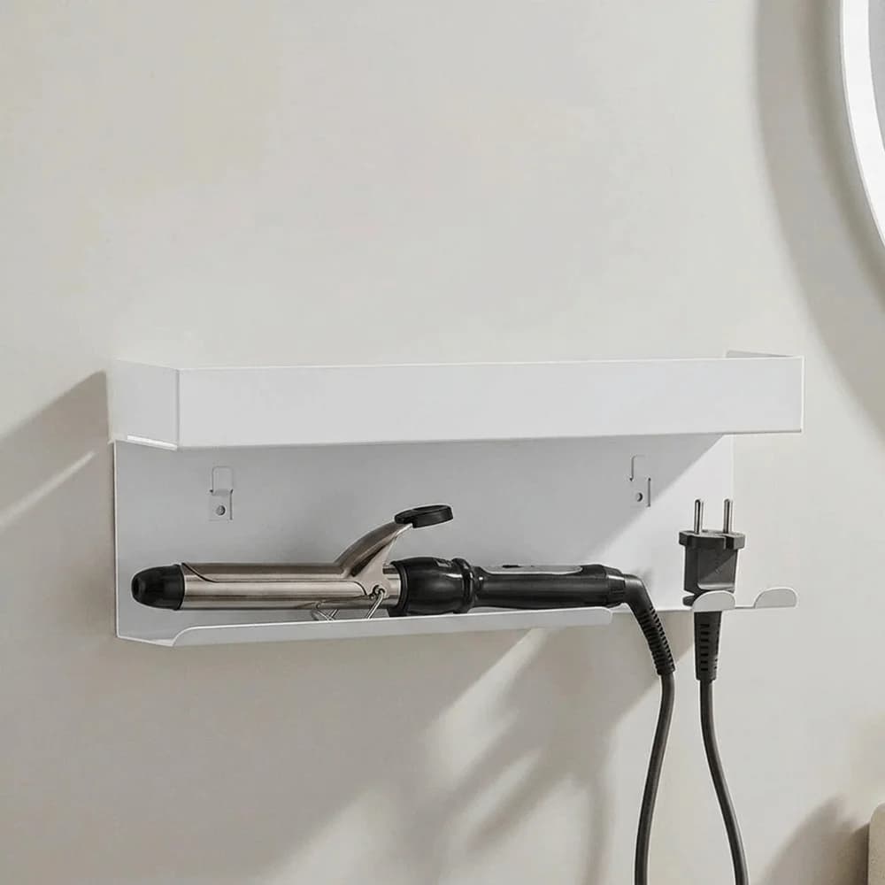 Carbon Steel Curling Iron Storage Rack Wall Mounted No Drill Hair Curler Storage Shelf Space Saving Hair Tool Holder