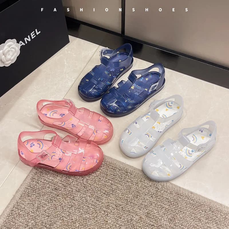 Summer Kids Single-Buckle Roman Crystal Jelly Clog sandals Children Closed-Toe Velcro Beach sandals Outdoor Water Shoes Girl