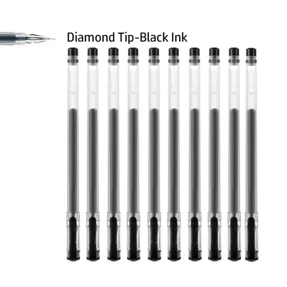 Set di 10 Penne Gel a Sfera a Rapida Asciugatura, Inchiostro Nero/Blu/Rosso, Punta Diamantata 0,38mm, Tipo a Pressione, per Scuola e Ufficio