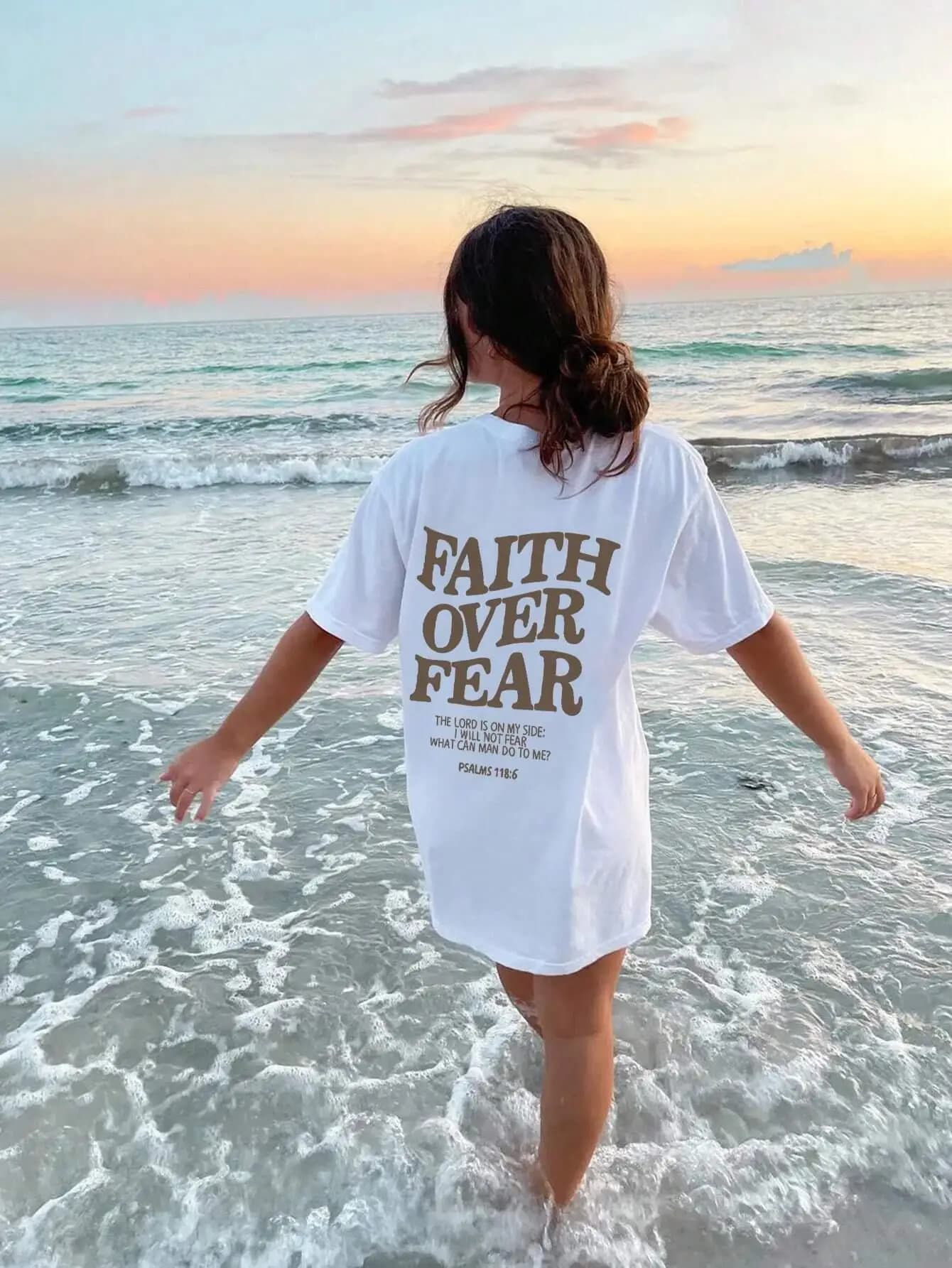 Faith Over Fear Stampa di lettere T-shirt da donna Abbigliamento in cotone traspirante T-shirt da strada estive Casual Oversize Streetwear