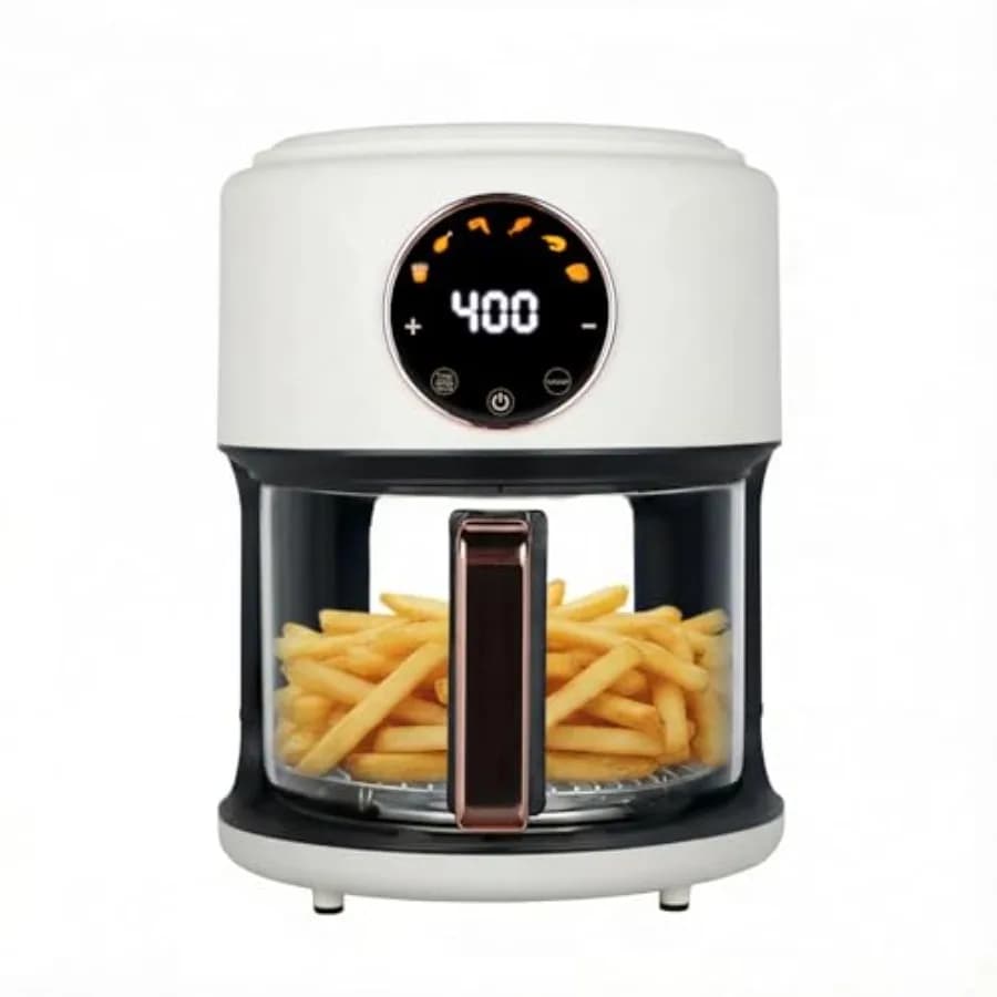 Friggitrice ad aria in vetro da 4,7QT, 360 ° Friggitrice ad Aria con Vetro Trasparente Non Tossico, 6 Modalità di Cottura Preimpostate, Display Digitale, Temperatura Regolabile fino a 100°F