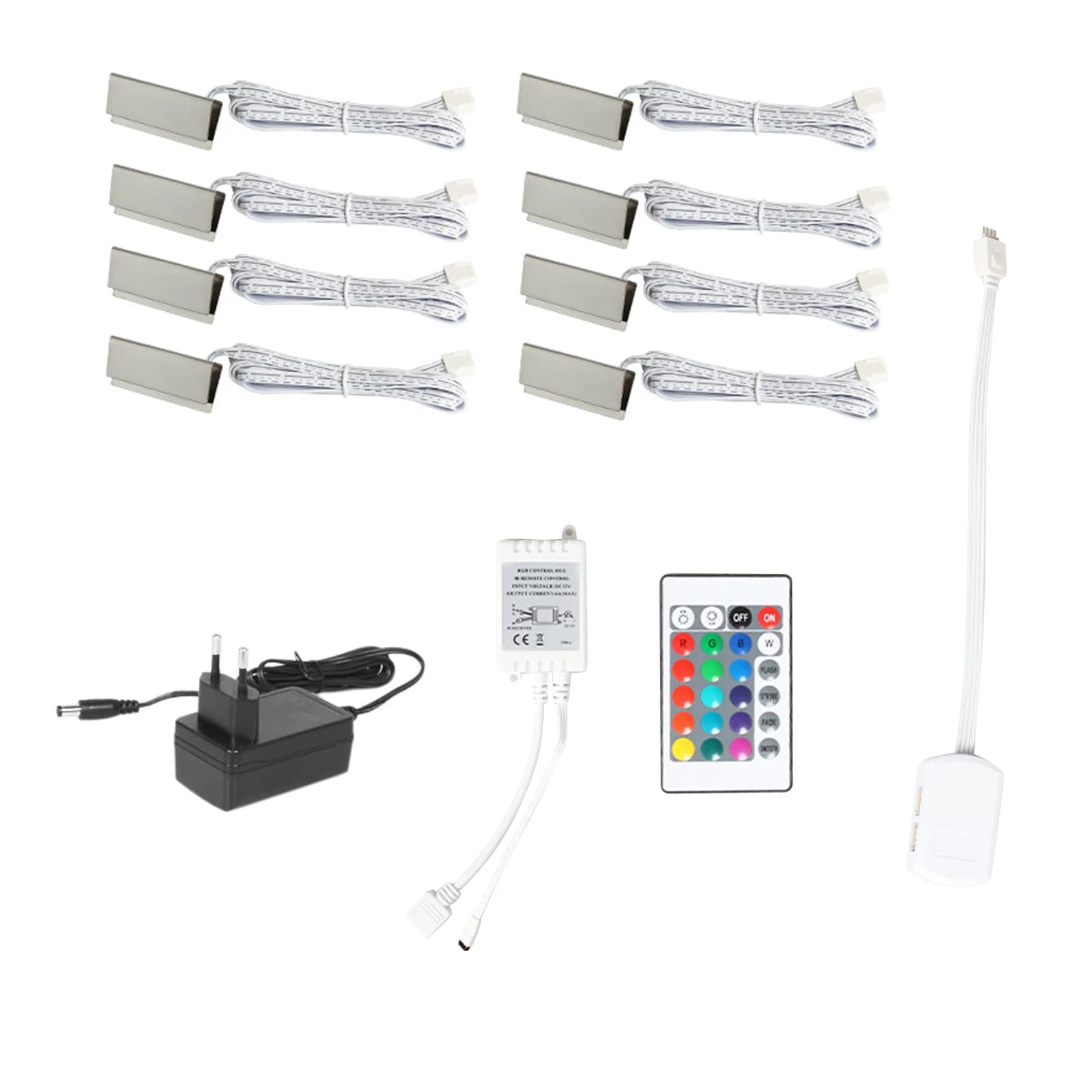 Kit luci notturne per illuminazione a clip a LED su ripiano in vetro sotto l'armadio per ripiano con bordo in vetro con telecomando (6 luci, RGB)