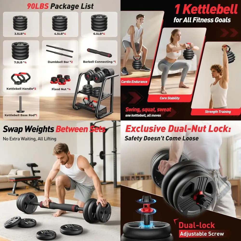 Versatile set of adjustable handlebars 5 in 1: 20-90 pounds, updated nut, kettlebell, bar, push up support for fitness enthusiasts