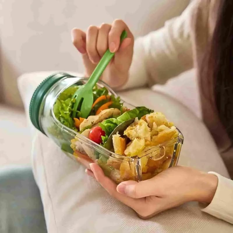 Portable Leakproof Plastic Salad Container with Side-Opening Cover All-in-One Meal Prep Box for Fresh Lunches
