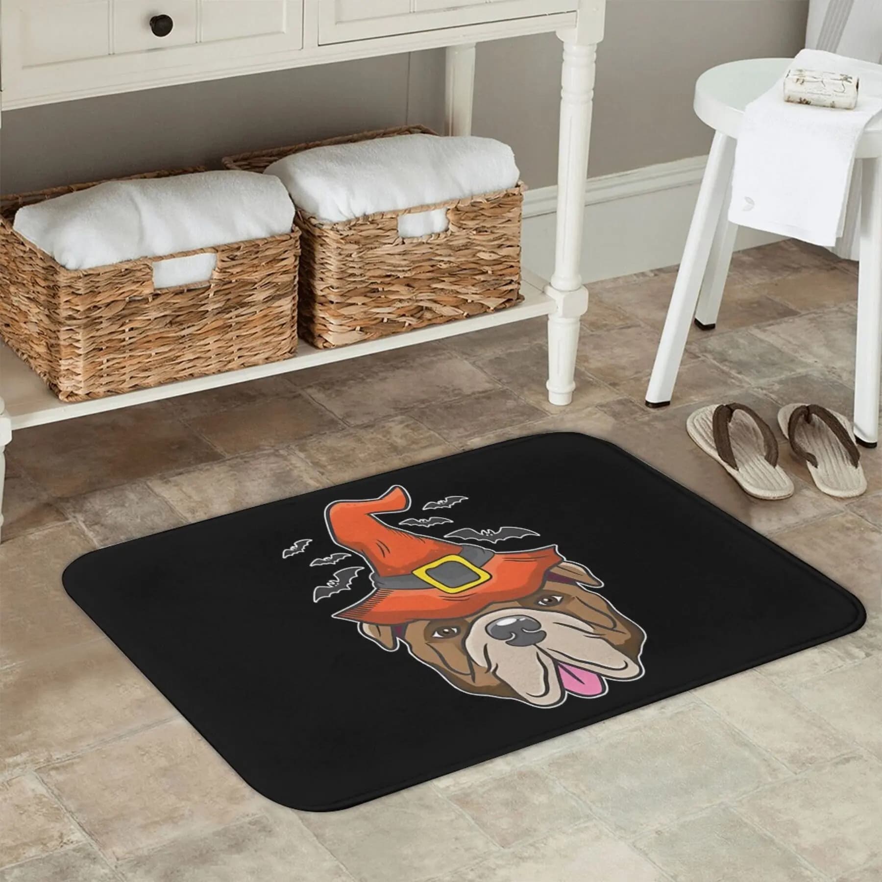 Zerbino antiscivolo per costume da strega Bulldog di Halloween - Tappetino di benvenuto decorativo per soggiorno o corridoio, poliestere lavabile in lavatrice