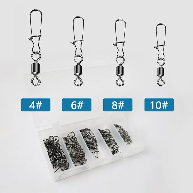 ^. [LA] Connettore per la pesca in lega da 50 pezzi 2 # 4 # 6 # 8 # 10 # Girella a Cuscinetto con Moschettone per Accessori da Pesca