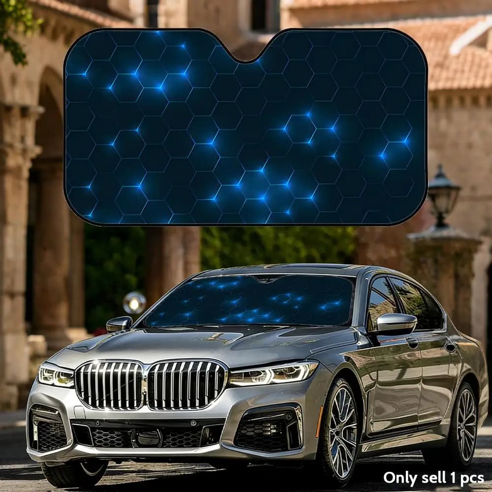 Parasole Tecnologico Blue Future in Alluminio, Protezione UV per Parabrezza, Copertura Isolante Termica Pieghevole e Riutilizzabile